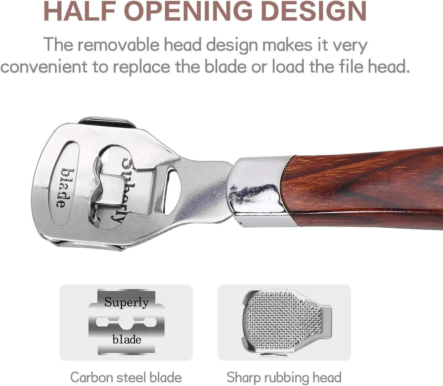 Pedicure Callus Shaver Set Stainless Steel Foot File Callus Remover with 10pcs Blades and Wood Handle Heel Scraper Foot File