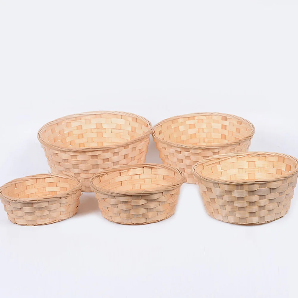 

3Pcs Storage Baskets Bamboo Fruit Holder Handcrafted Container for Snacks Bread Organization Multi Purpose Household