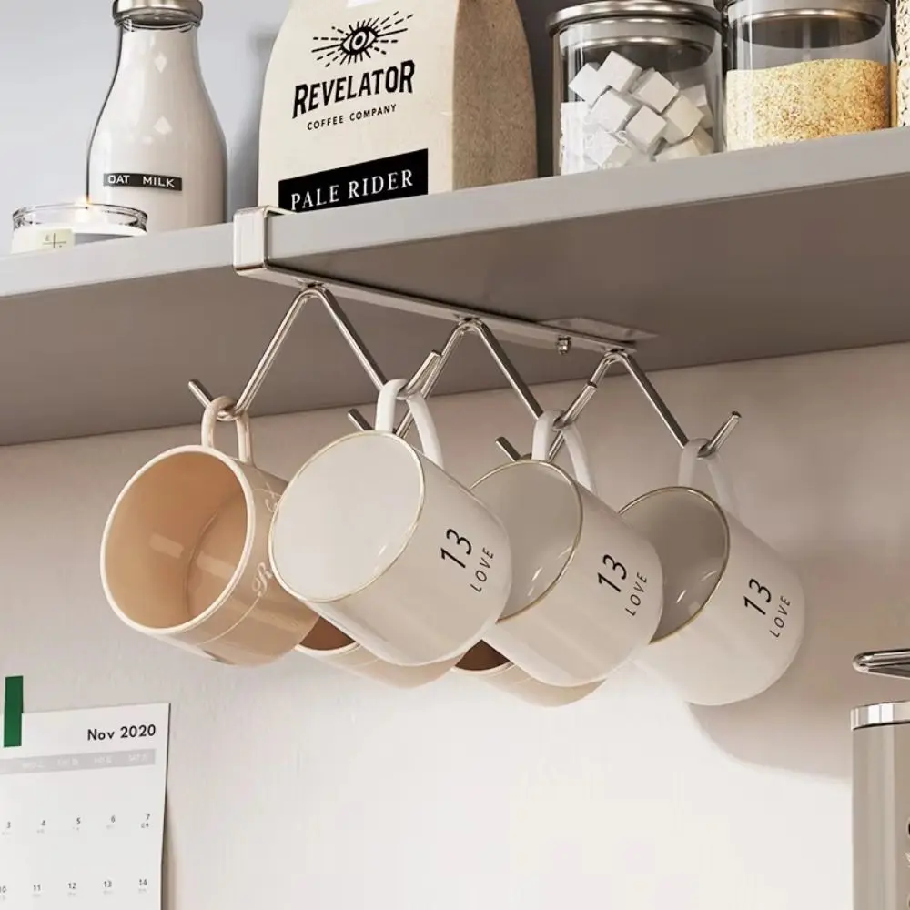 

304 Stainless Steel Coffee Cup Holder Silvery Color Without Drilling Under Cabinet Storage Multifunctional Rustproof