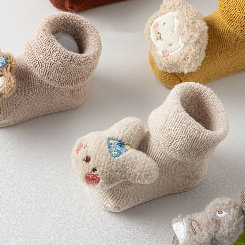 Cute Cartoon Baby Floor Socks for Boys Girls Winter Newborns Soft Cotton Anti Slip Soled Toddler Sock Kids THhicken Warm Socken