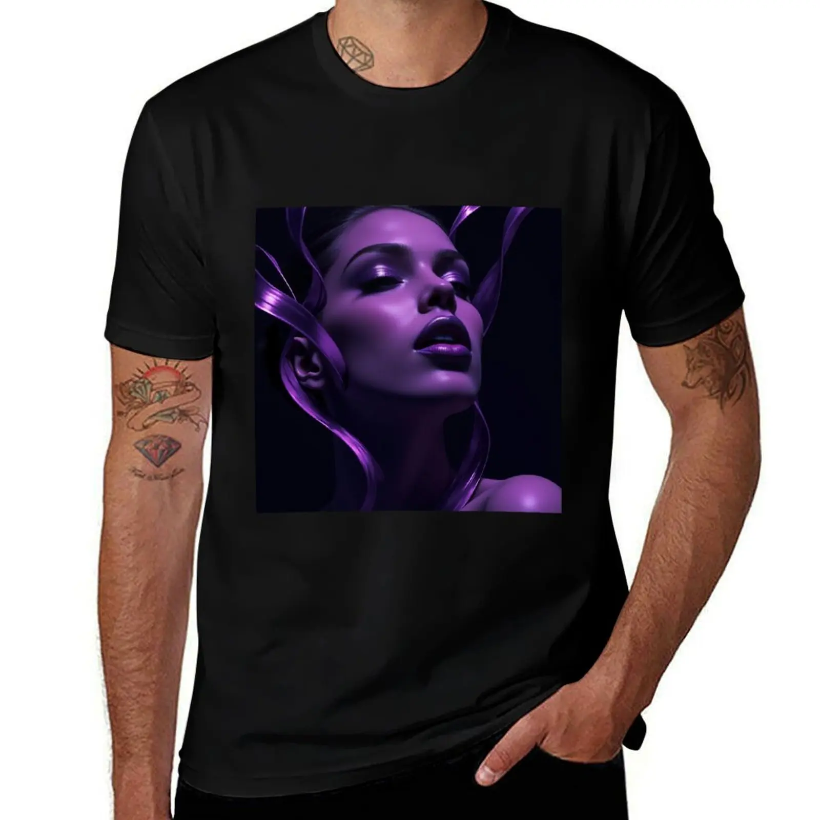 

Violet Dreamscape - Surreal Cyber-Gothic Portrait T-Shirt funny shirt cotton anime tshirt blacks clothes for men