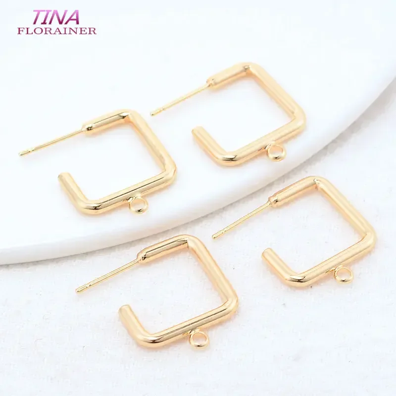 Pendientes de latón con forma rectangular, Aretes, alfileres, suministros de fabricación de joyas, accesorios de bricolaje, 19x20MM, 14K, Color dorado