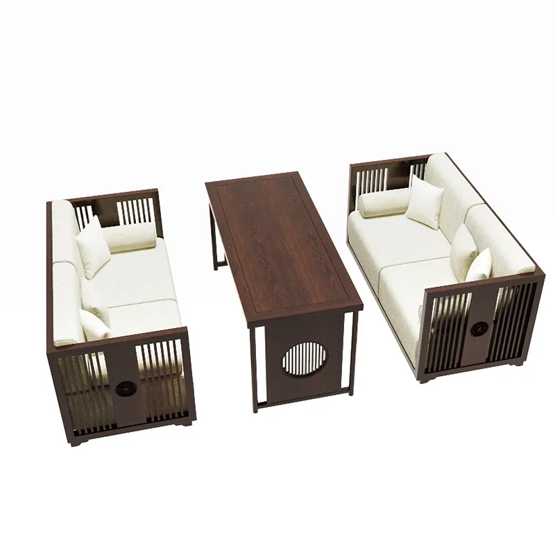 New Chinese style teahouse booth table solid wood sofa combination Zen homestay restaurant hotel box reception negotiation