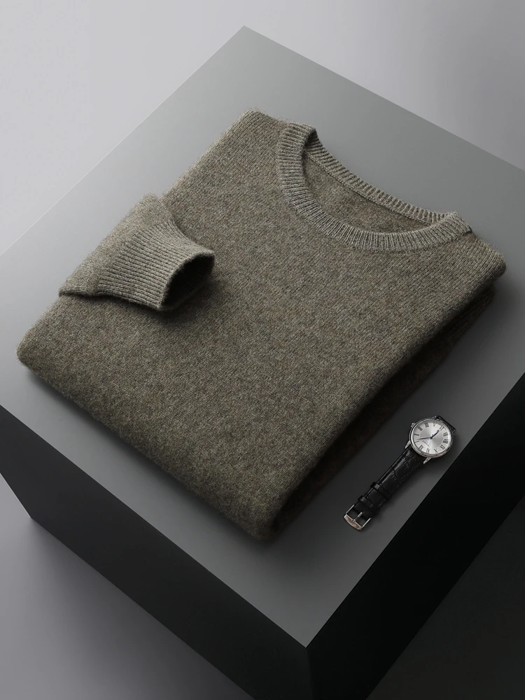 Luxury New  Men 100% Cashmere Sweater O-neck Long Sleeve Thick Pullover Autumn Winter Comfy Soft Smart Casual Cashmere Knit Tops