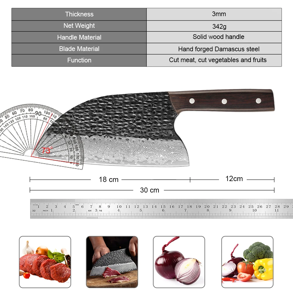 XITUO Japanese Professional Chef Knife Handmade Damascus Steel VG10 Core Blade Ebony Wood Handle Cutting Cooking Gyuto Knives