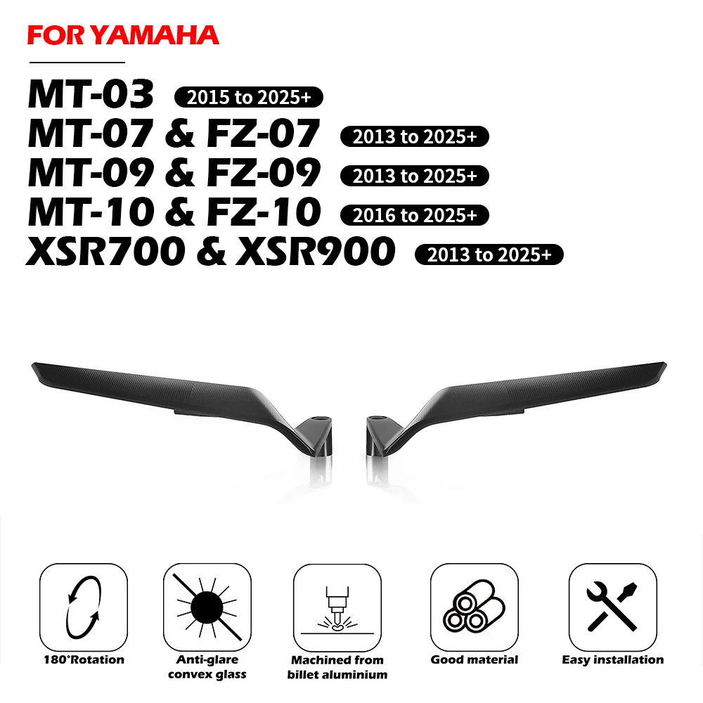 

JTN MT03 MT07 MT09 MT10 XSR700 XSR900 TENERE700 Stealth Winglets Mirror Motorcycle To Rotate Adjustable Rearview Kits For YAMAHA