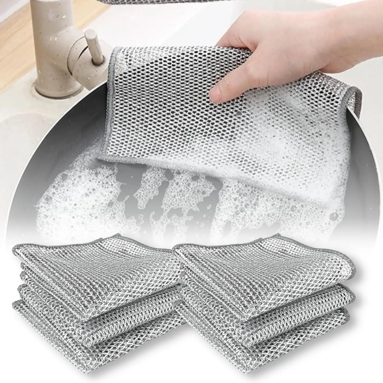 10 Pcs Wire Dishwashing Rags Multipurpose Wire Miracle Cleaning Cloths Coffee Stain Pan Rag Kitchen Cleaning Brush Supplies