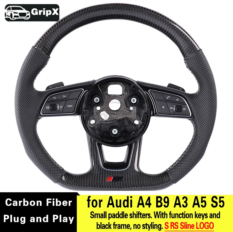 Carbon fiber car steering wheel full set suitable for Audi A4B9 A3 A5 S5 Small paddle shifters With function keys  black frame