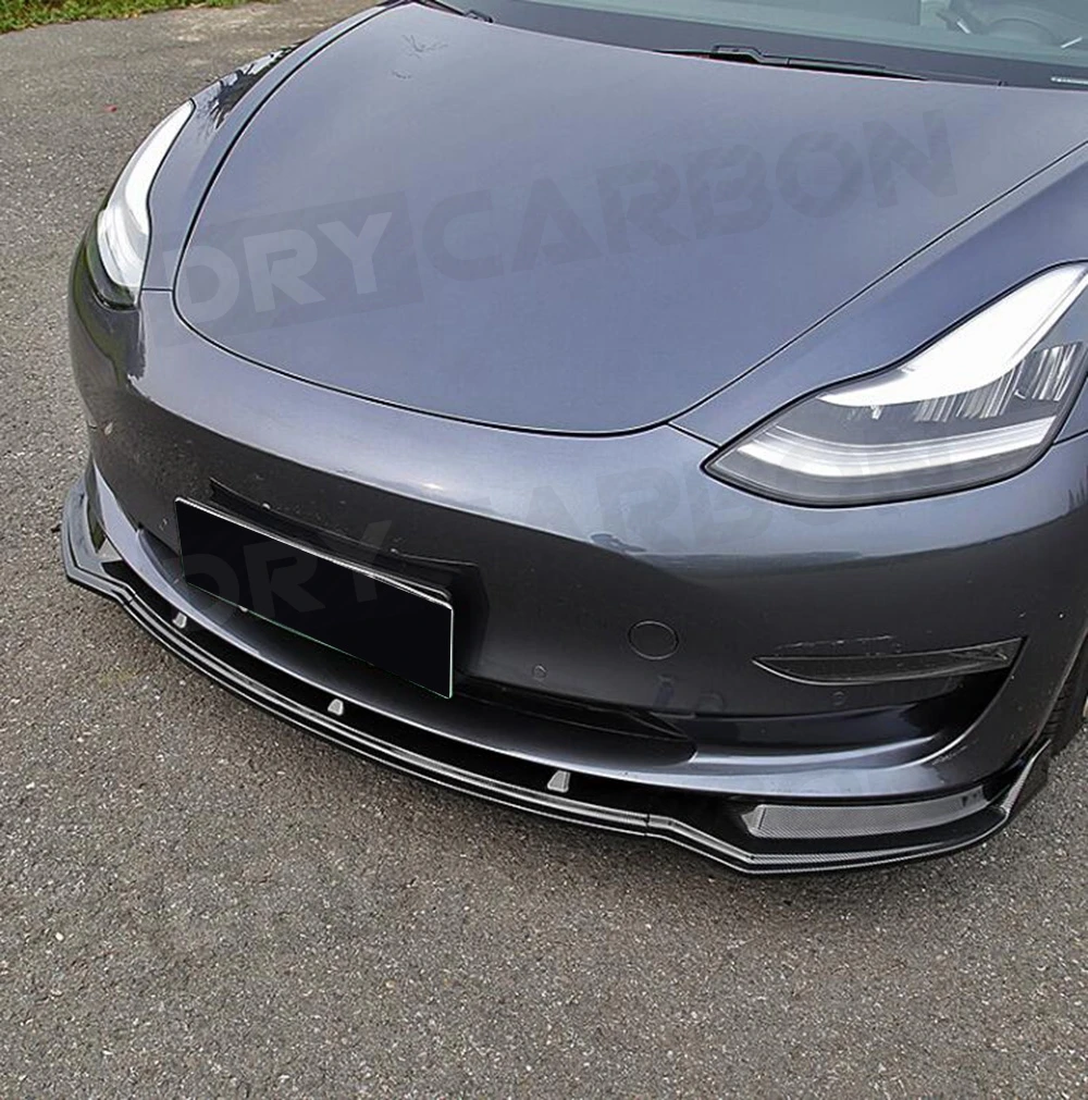 

Carbon Fiber Look 3PCS ABS Black Car Front Lip Splitters Spoiler for Tesla Model 3 2017-2022 Bumper Chin Guard Car Styling