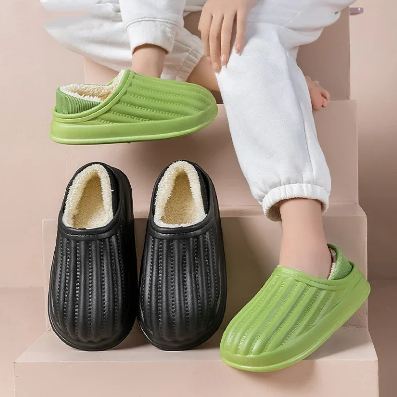 Women Men Winter Slippers Waterproof Eva Warm Slides Bedroom Slip On Home Shoes Women House Cotton Slippers Clogs Indoor Outdoor