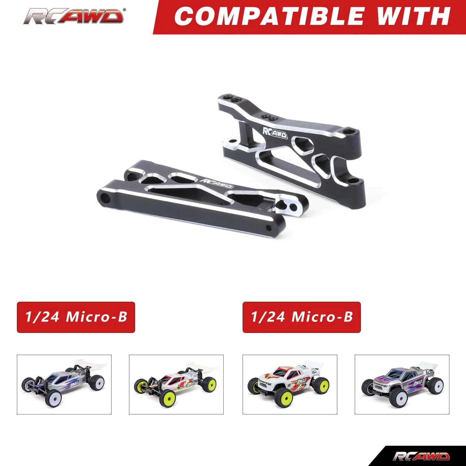 RCAWD para Micro-B juego de brazo de aluminio inferior trasero para Losi 1/24 Micro-B LOS00007T1 LOS00007T2 LOS-1392T1 LOS-1392T2 piezas mejoradas