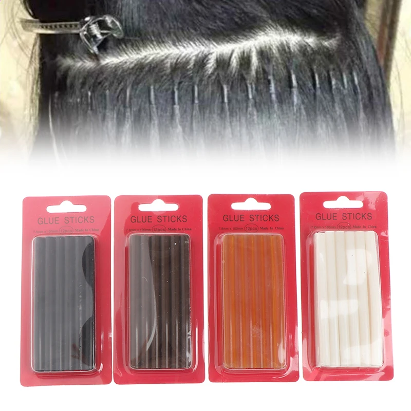 【12Pcs/bag Keratin Glue Sticks Glue Non Slip Bonds Hair Extensions Refill Tool】