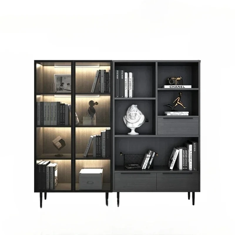 

Solid Wood Bookcase Glass Door Bookcase Light Luxury Display Cabinet Living Room Storage Cabinet Low Cabinet Locker