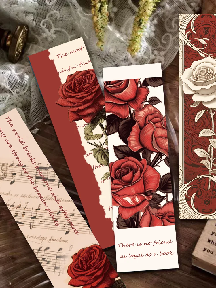 Rose Flower Decoração Bookmark, Leitura Page Mark, Book Mark, Diário, Caderno, Clipe, Suprimentos Estudante, Presente, Cartão de Mensagem, 30Pcs