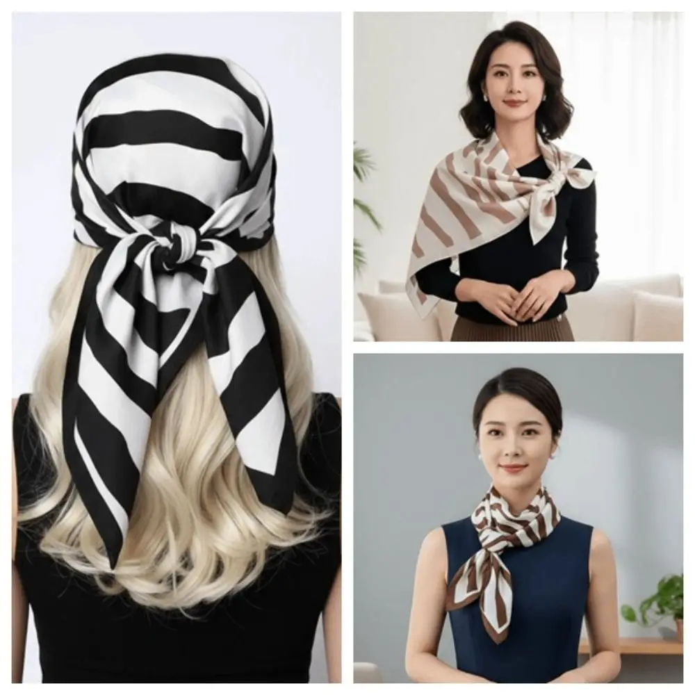 

Patterned Shawl 90 CM Square Scarf Lightweight Breathable Stripes Square Headscarf Sunscreen Hair Band Printed Silk Scarf