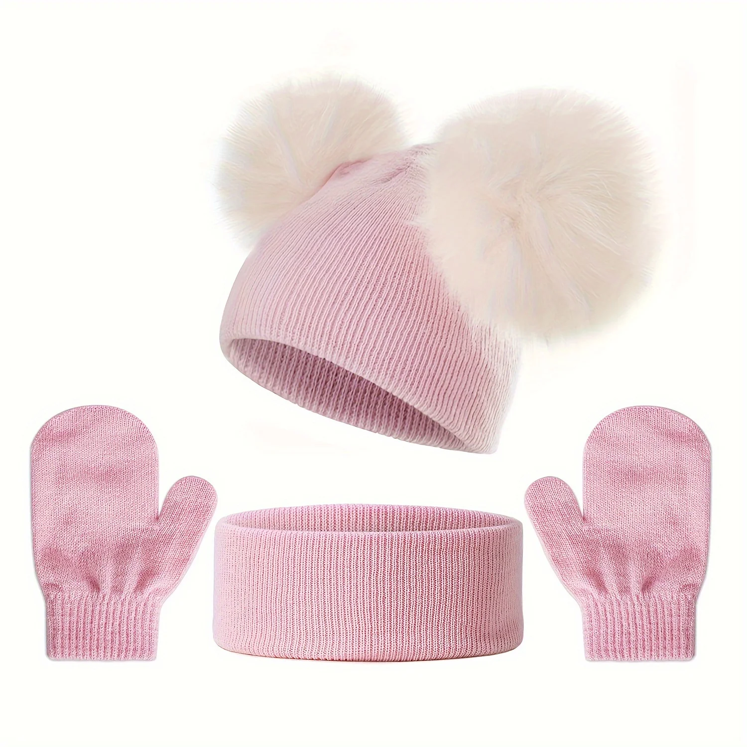 Cute Hat Neck Glove Set for Boys and Girls Winter Hat Neck Glove New Casual Outing Knitted Hat Neck Glove Set 0-3 Years Old