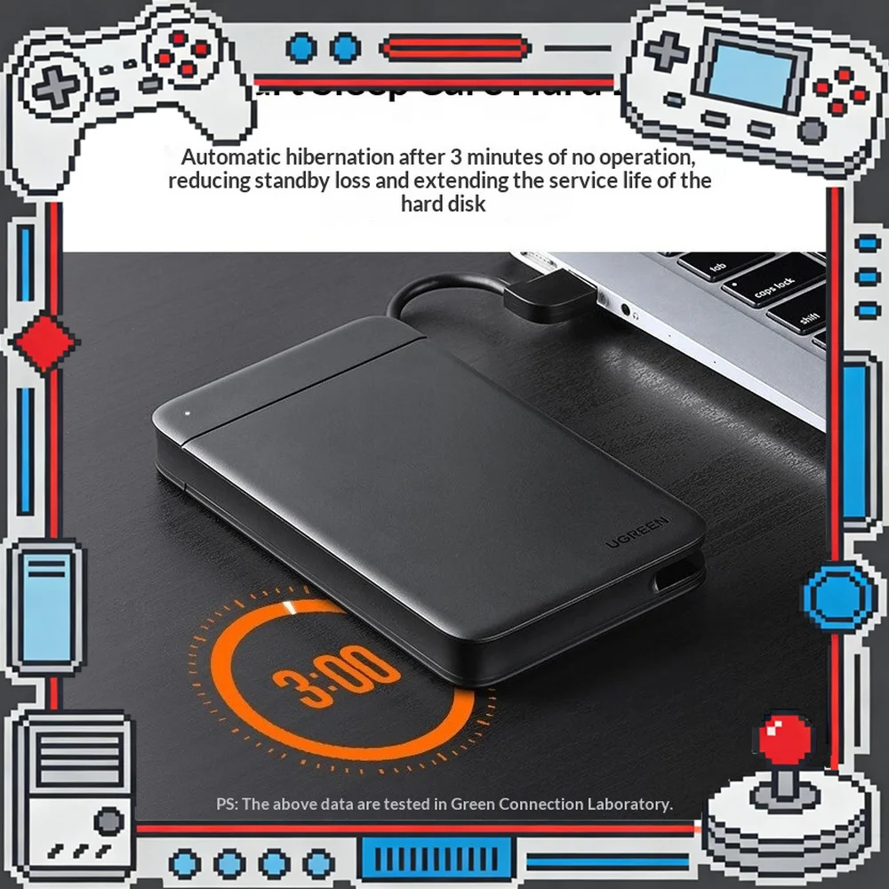 UGREEN 80555 2.5 Inch SATA to USB 3.0 External Hard Drive Enclosure Cable Attached HDD SSD Case for Laptop Desktop