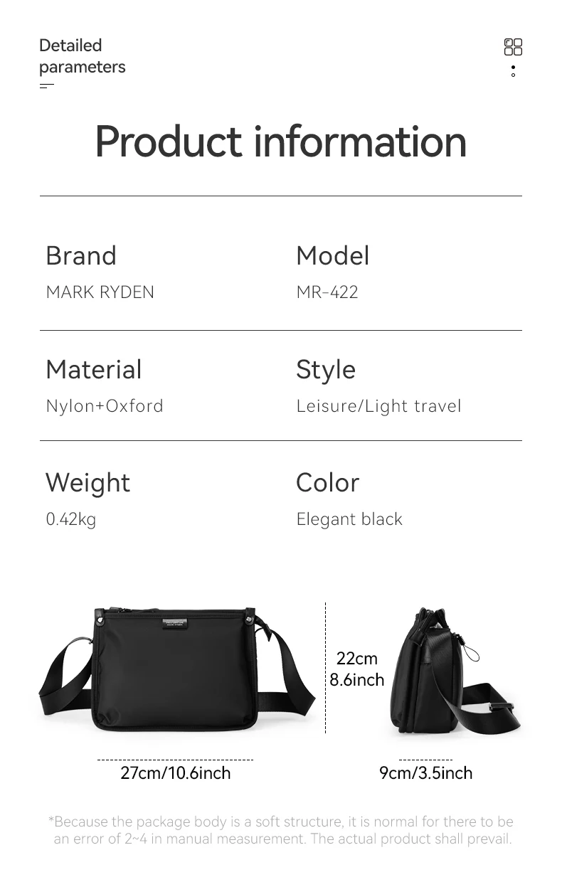 MARK RYDEN Umhängetasche aus Nylon-Oxford mit 7,9-Zoll-Pad-Tasche für den täglichen Weg zur Arbeit – Detail 9