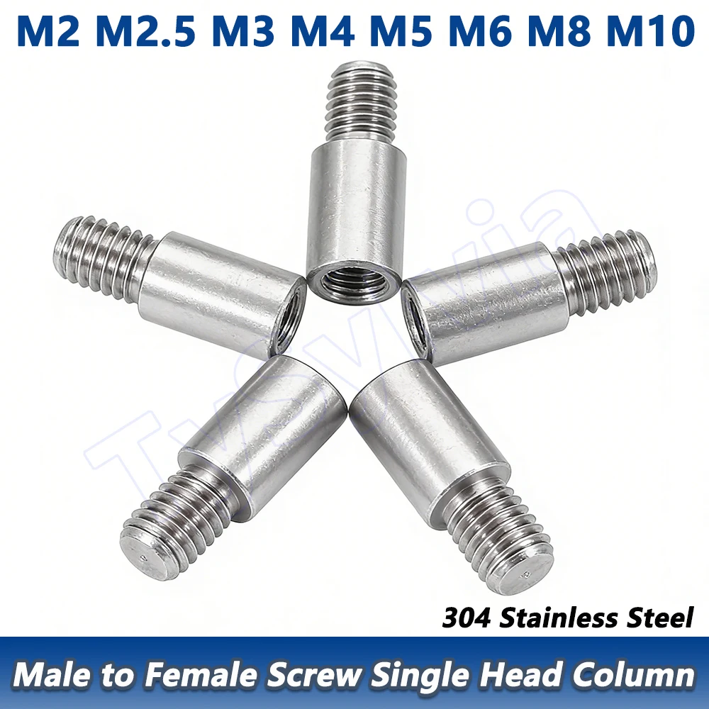 304 Stainless Steel Round PCB Standoff Spacer Male to Female Threaded Pillar Single Head Column M2 M2.5 M3 M4 M5 M6 M8 M10