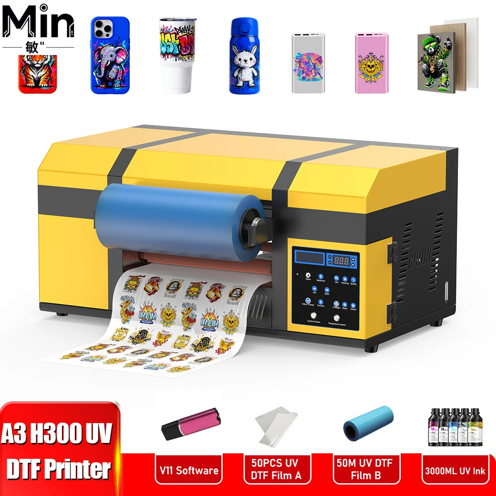 All-in-one A3 UV DTF Printer with Laminator Dual XP600 Print Heads White Ink Stirring for Glass Metal Transfer