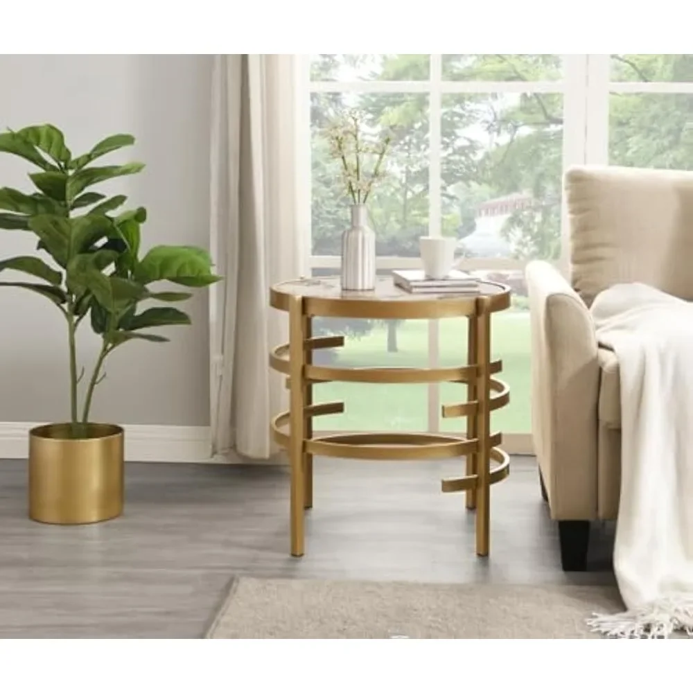 Modern Metal End Table round Tray Top 2-Tier Sofa Side Table with Storage Shelf for Living Room,Customized