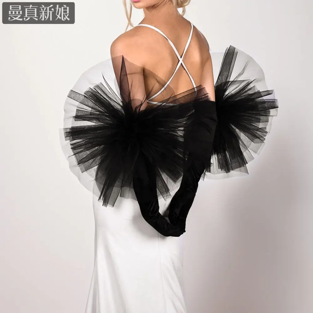 Black Bridal Dress Gloves Big Flowers Wedding Photo Fashion Gloves Celebrity Banquet Accessories