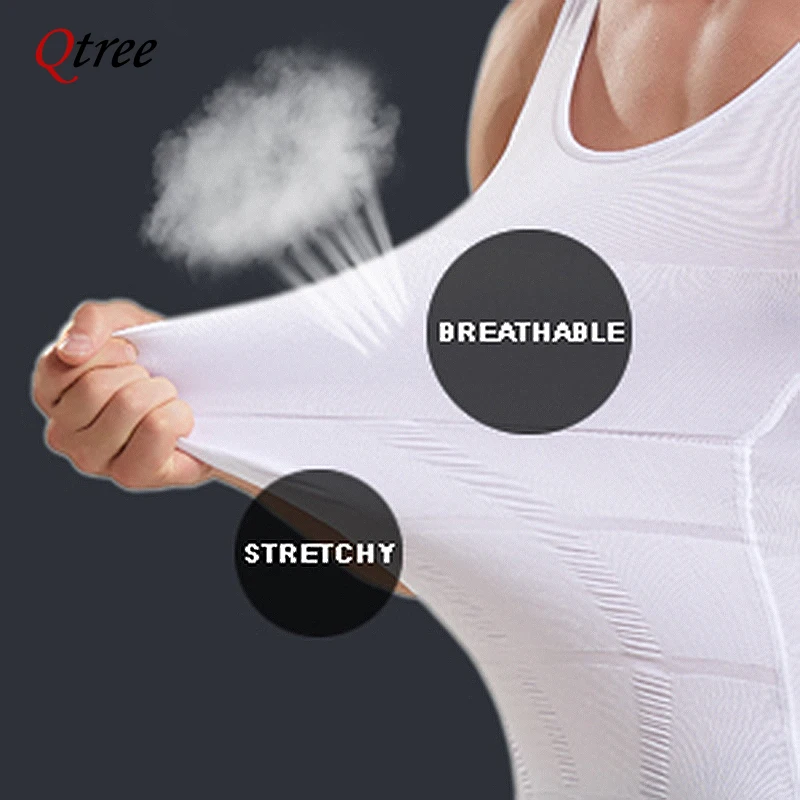 Qtree Mens Slimming Body Shaper Waist Trainer Vest Chest Compression Tank Tops Abs Abdomen Undershirt Tummy Control Shapewear