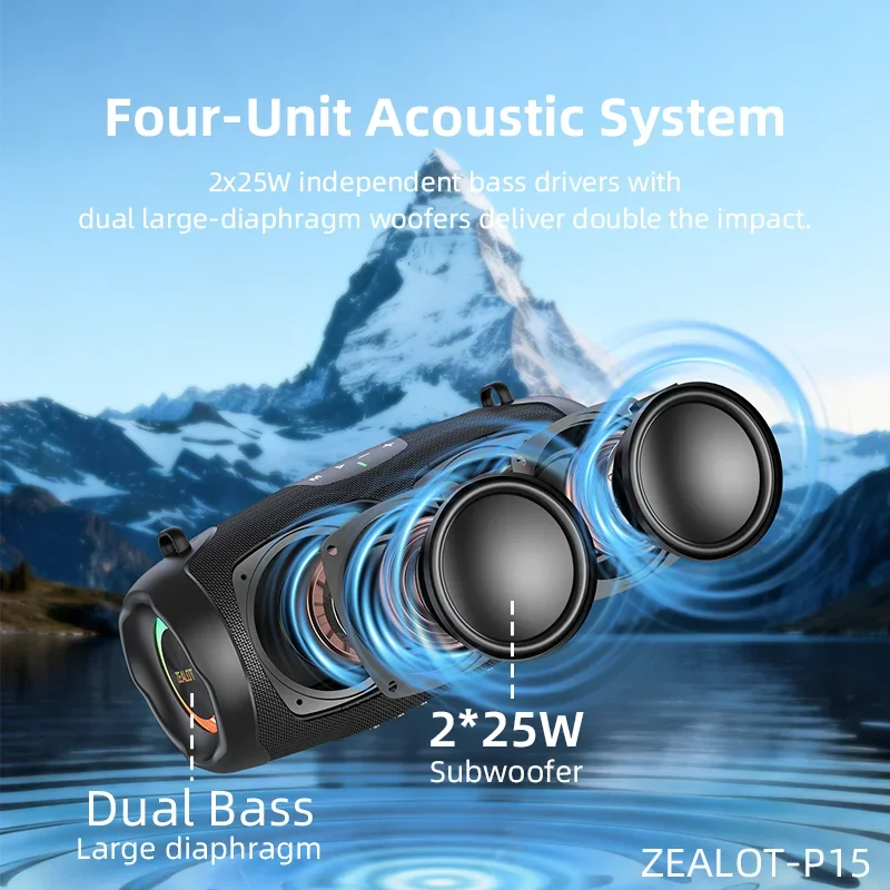 Zealot-P15 Portable Bluetooth Speaker,IPX6 Waterproof 360