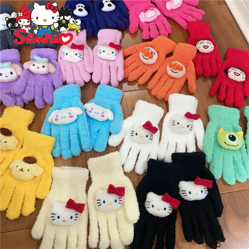 

Sanrio Kuromi Hello Kitty Thickened Plush Velvet Glove Melody Cinnamoroll Winter Warm Anti-Cold Student Coral Kawaii Girl Gift