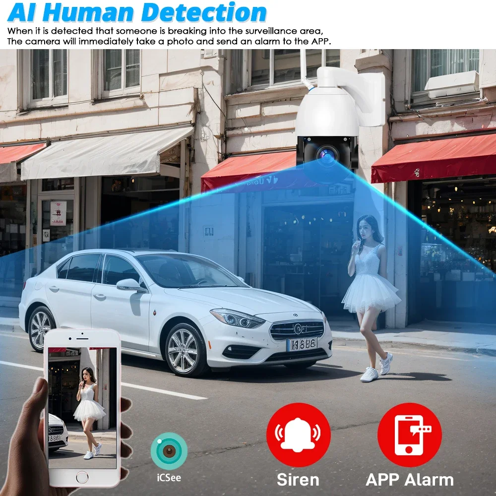 Imagem -04 - Câmera ip de Segurança sem Fio ao ar Livre Câmera de Vídeo Inteligente Zoom Óptico 50x Rede de Vigilância Cctv Ptz Icsee 4k 8mp Wifi