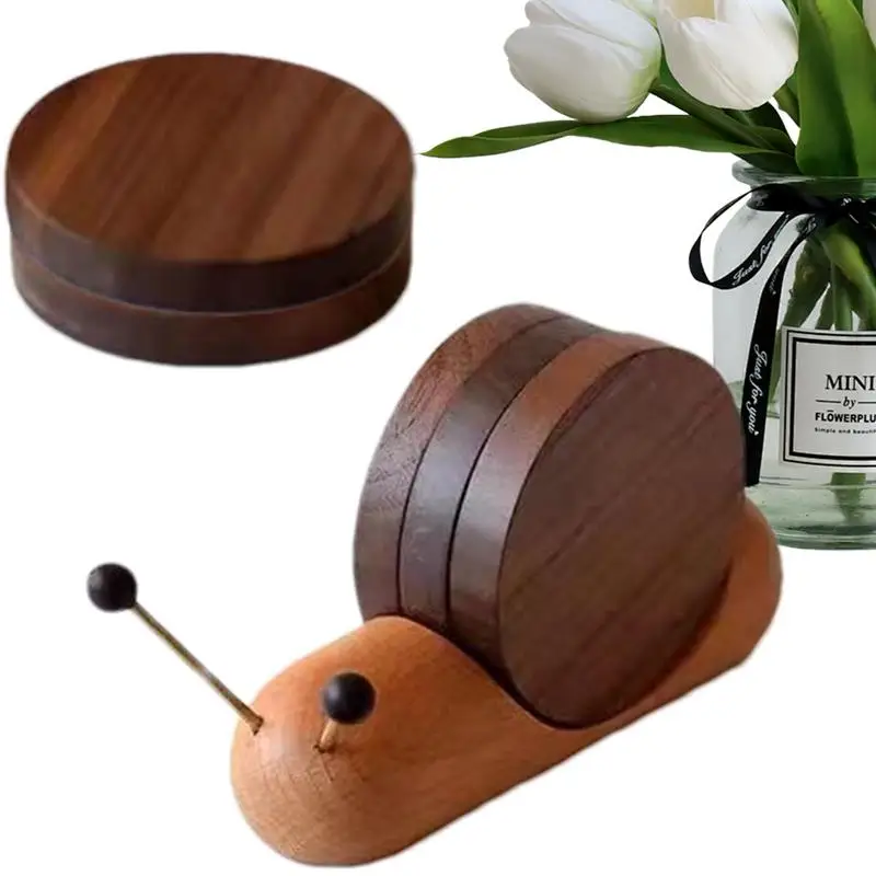 Snail Shaped Heat Insulation Pad Wood Cup Mat Drink Coasters With Magnet Placemats For Table Creative Gifts For Dining Table