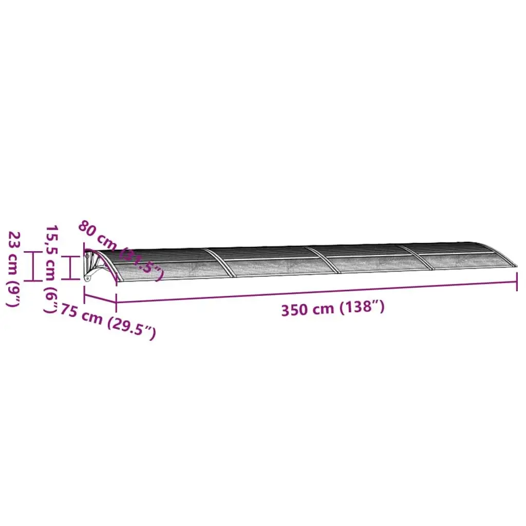 Toldo de puerta gris y transparente - Toldo de policarbonato de 137,8 x 29,5 cm