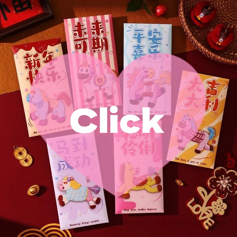 

6Pcs 2026 Year Of The Horse Red Envelopes Chinese New Year Red Packet Cartoon Zodiac Pony Pattern Lucky Money Bag