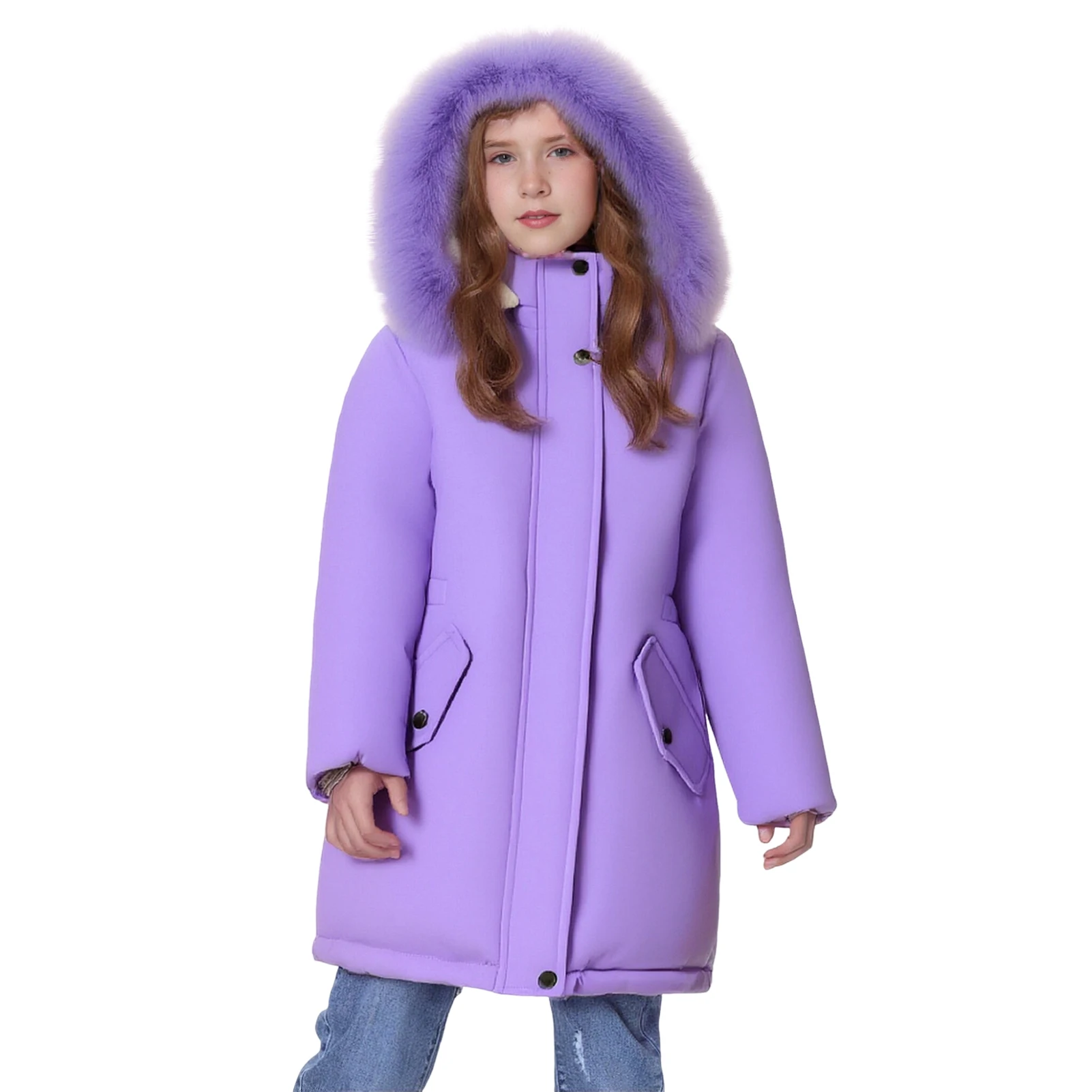 

Fur Hood Parka,Girls Winter Jacket,Warm Windproof Children's Puffer Coat,Thick Fleece Lined Kids Down Cotton Outerwear Overcoat