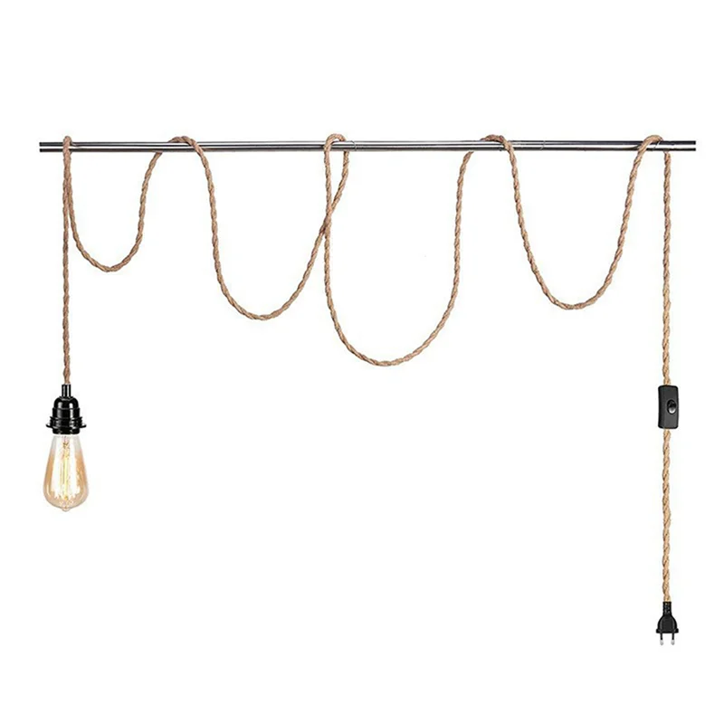 【People Favourite】 4X Retro-Seil-Kronleuchterkabel, Tischlampenzubehör mit Kabelschalterstecker (ohne Glühbirne), EU-Stecker