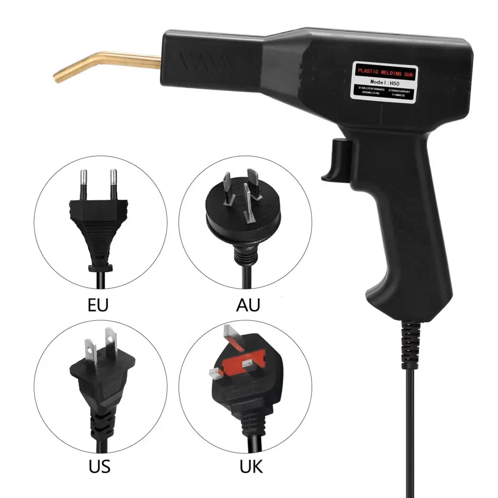 Welding Machine Electric Repair Welder Plastic Handy Car Bumper Welding Torch with Staplers, Black, UK Plug