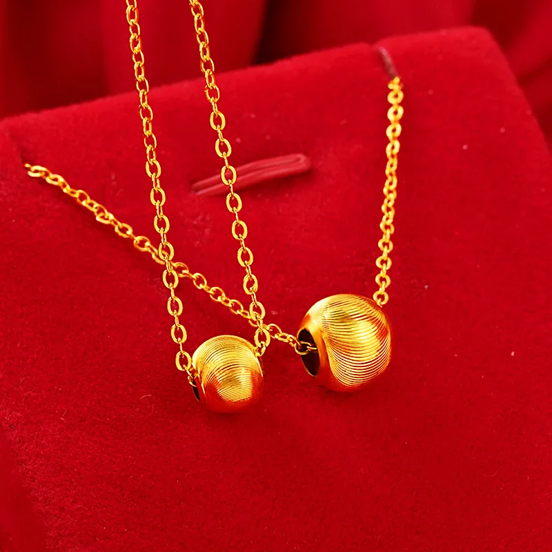 

9999 Real Gold Cat Eye Pendant Women's Clavicle Chain, 24K Yellow Gold Transfer Beads Pendant Female Fine Gift Real Gold Jewelry