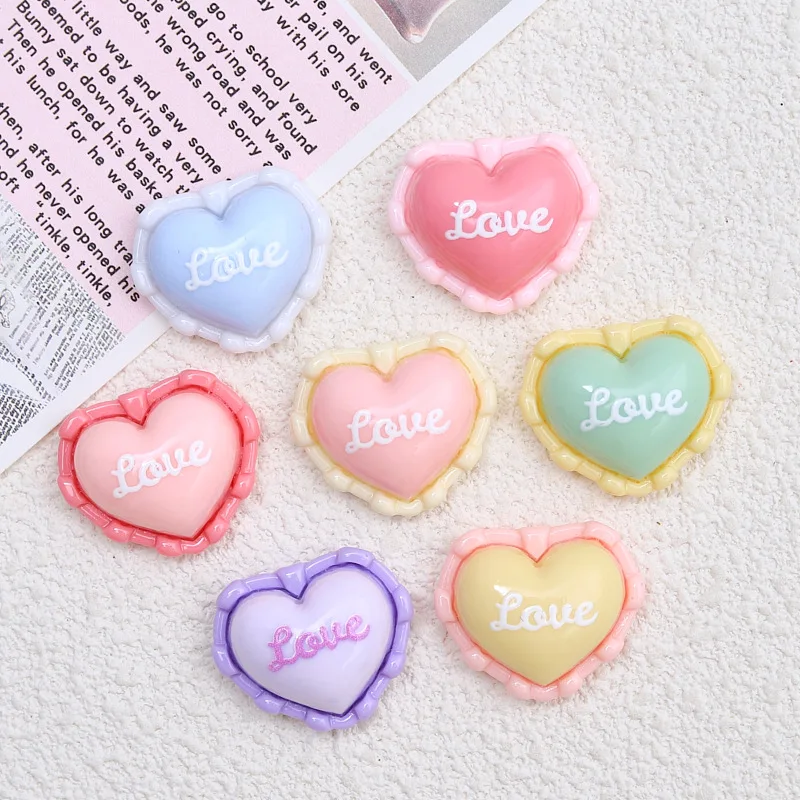 20pcs Kawaii Flatback Resin Cabochon Lovely Lace Love Hearts DIY Scrapbook Dollhouse Garden Decor Accessory Colorful Heart Shape