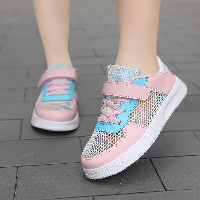 

2024 New Summer girl Board shoes Pink 8-12 years old Mesh breathability Beach Shoes 10 -14 years old Children's casual Sneakers