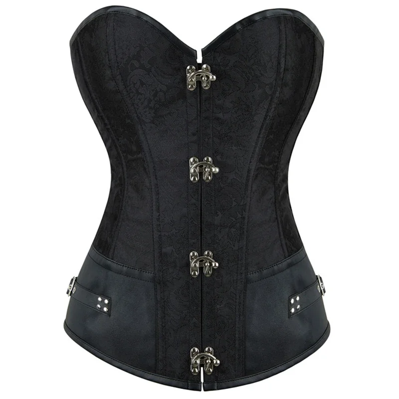 黒ヴィンテージオーバーバストコルセットトップスゴシックボディシェイパー胴鎧女性スチームパンクランジェリーセクシーなバーレスクビスチェ