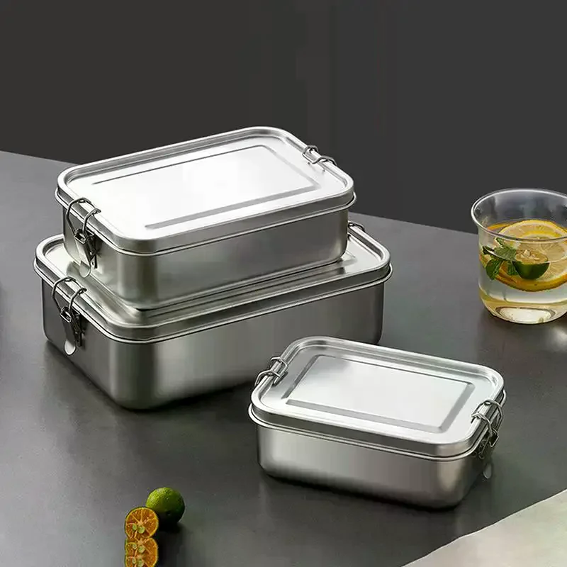 Stainless Steel Lunch Box Bento Box Metal Food Storage Container With Locking Clasp Suitable For Work And School 304