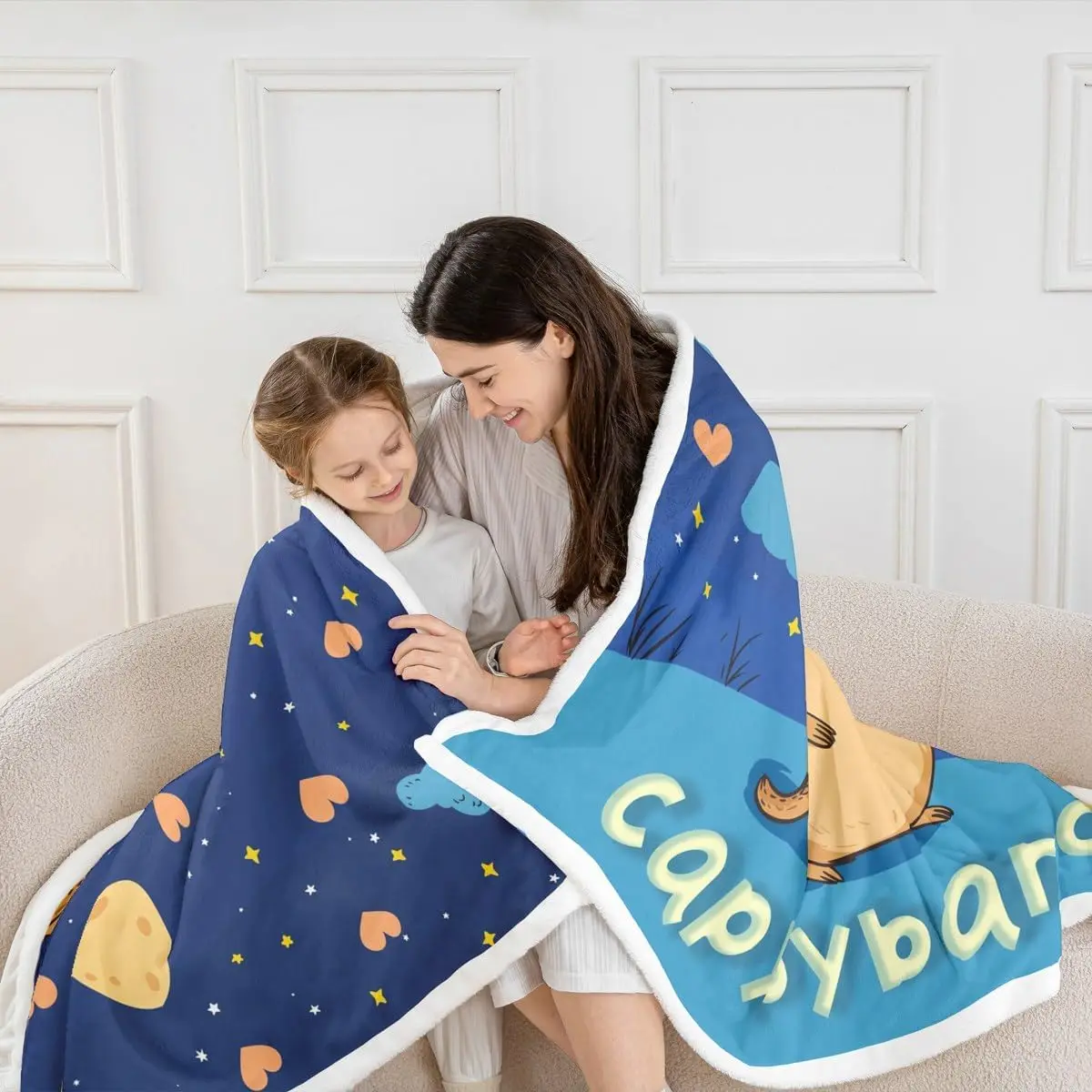Cute Capybara Fleece Blanket for Travel, Starry Sky Galaxy Sherpa Blanket Dark Night Star Print Fuzzy Plush Throw Lovely Beaver