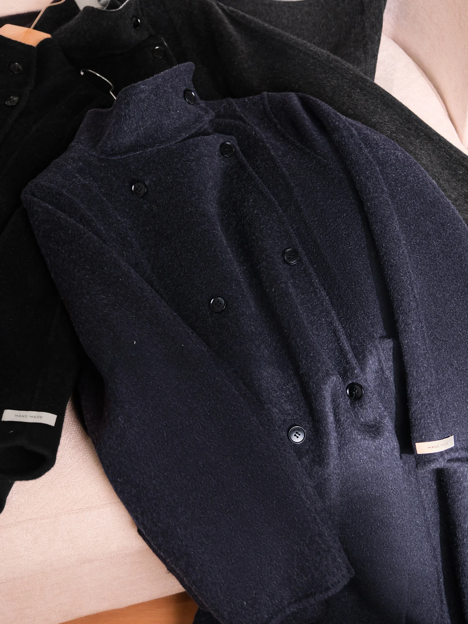 

Ele 00% Wool Dyed Double-Faced Woolen Coat Medium-Length Stand Collar Commute Sle Warmth Young Women's Long Sve