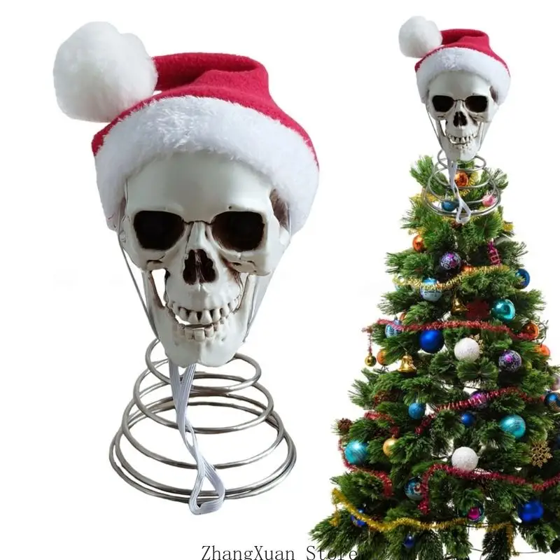 Totenkopf-Weihnachtsmannmütze-Ornament für Weihnachtsbaumspitze und Raumstil 3XUF – Detail 2