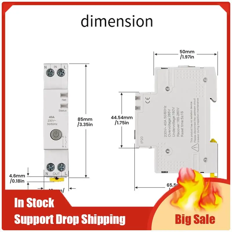 Migliori Offerte Tuya Wifi Smart Circuit Breaker 40A Monitor di Elettricità V0 Ritardante Ignifugo APP di Controllo Compatibile Withalexa