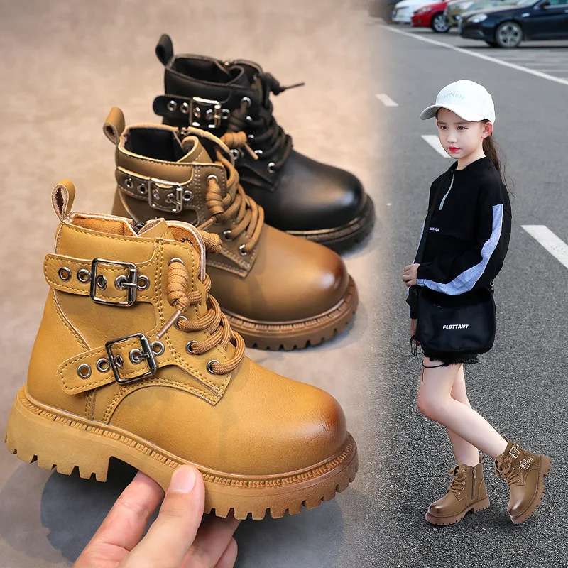 Kids Boots for Boys Girls Unisex Children Fashion Leather Boots Brand Design Platform Non-slip Riding Boots Toddler Casual Shoes