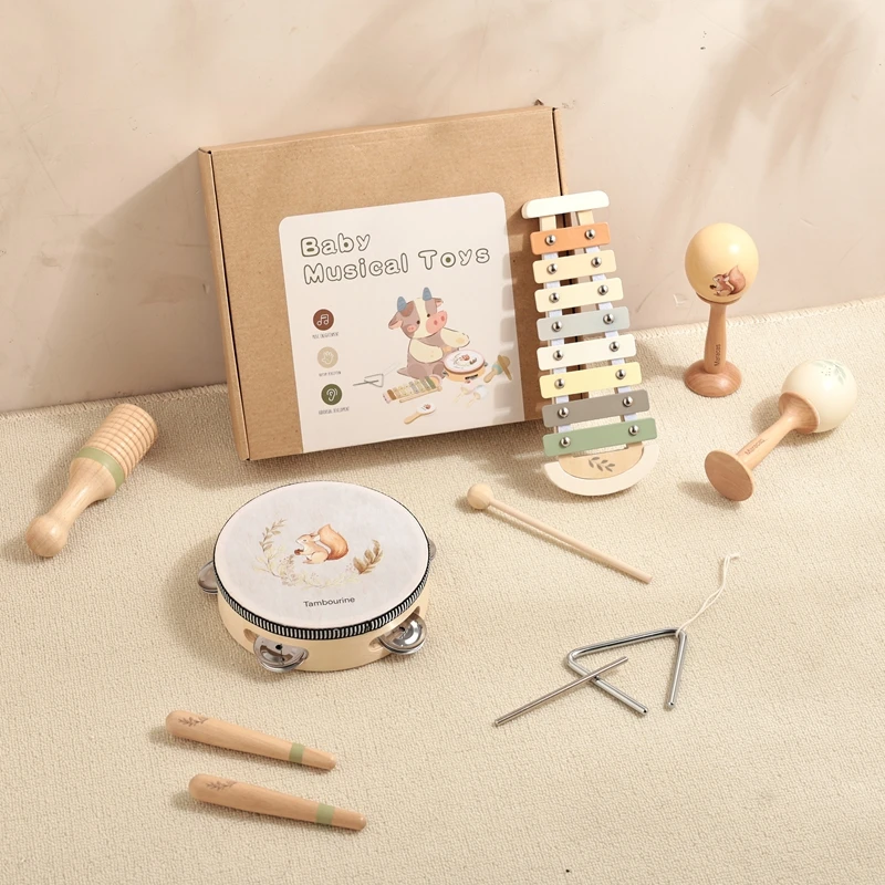 Baby Musical Instruments Montessori Wooden Toys，Percussion Xylophone Set for Toddlers，Baby And Girl Preschool Educational Gifts