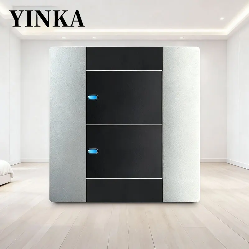 YINKA Plastic Panel Home Self-resetting Wall Light Switch Two-color Splicing 1 2 3 4 Gang /1 2 Way LED Indicator 220v 86mm*86mm - view 3