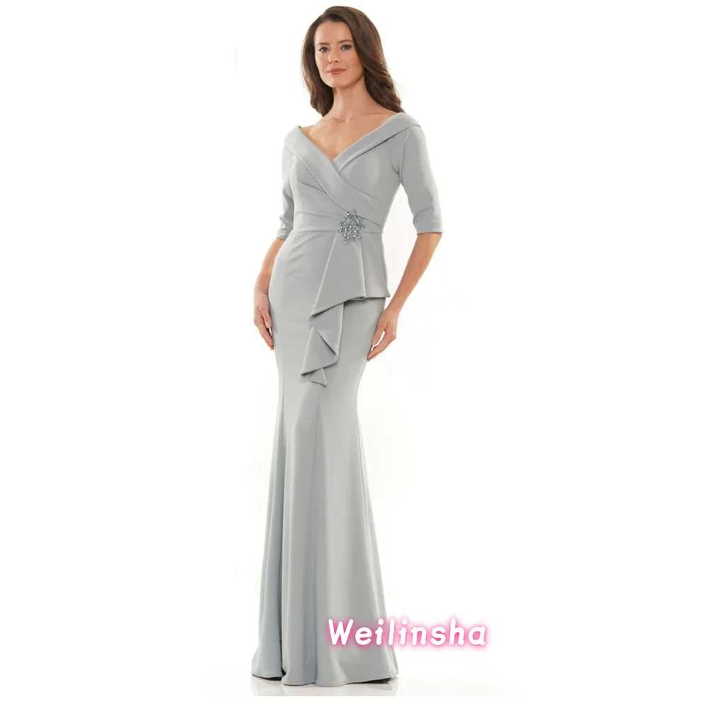 

Customized Chiffon Mother of The Bride Dress for Wedding 3/4 Sleeves Ruched with Laces Applique Wedding Guest Gowns