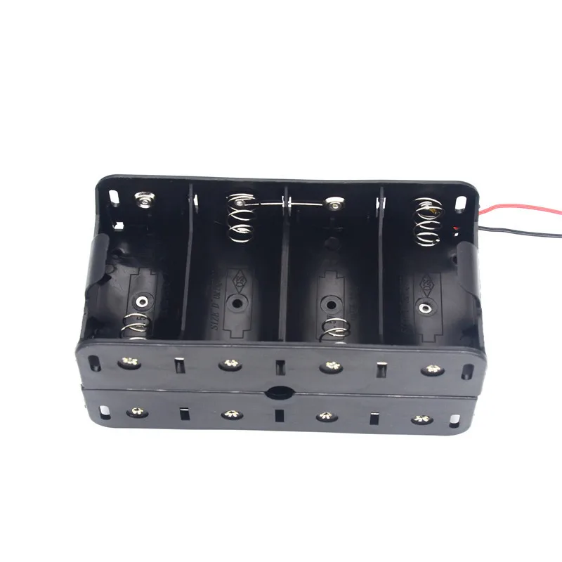 12V 8 Slot D Size DIY Battery Holder Storage Case Box Back To Back Container with Black Red Wire Leads for 1.5V D Cell Batteries